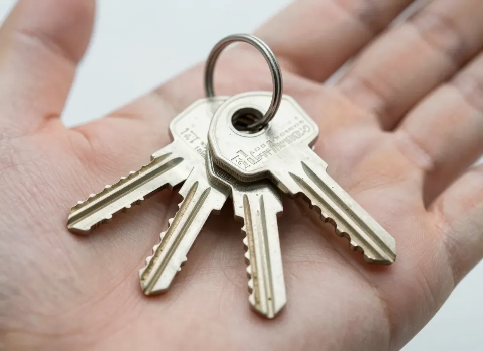 Schlüsselbund mit mehreren Sicherheitsschlüsseln in der Hand